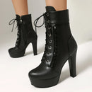 Women's Ankle Boots Platform Black Short Boot High Heels Lace-up Party Footwear Shoes