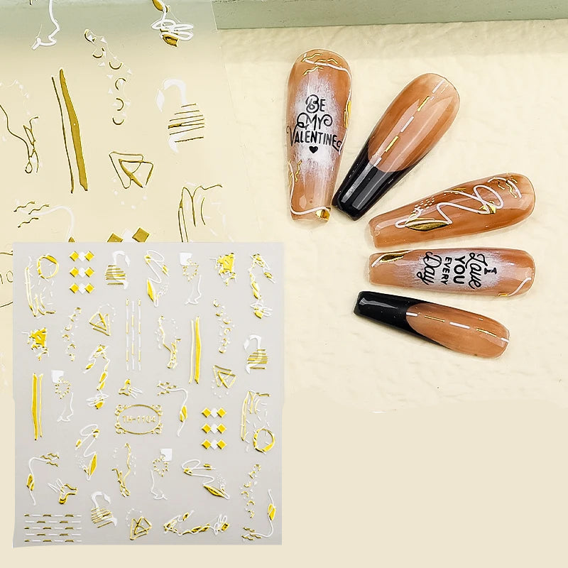 Nail Heart Love Lip Flower Laser Self Adhesive Sliders Nail Art Decoration Valentine's Day Manicure