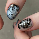 24pcs Gothic Metal Fake Nails Silver Nails 3D Rhinestone Butterfly Decor Almond False Nails Short Oval