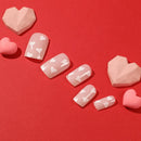 White Love Heart Nail Valentine's Day Press on Nails Short Coffin Head Acrylic Nail Tips