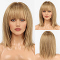Ombre Golden Brown Human Hairs for Women Natural Daily Straight 12inch Short Human Hair Wigs