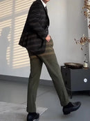 Casual Men Ribbed Trousers Autumn  Corduroy Pants For Men Belt Lace-up Slim Fit Pants