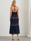 Flower Embroidery Halter Neck Boho ress Women Summer Casual Sleeveless Backless Beach Dress