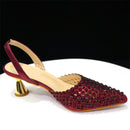 Elegant Women's Pointed Toe Heels - Full Diamond Pumps with Matching Italian Shoes & Bags Set