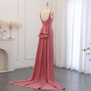 Elegant Coral Pink Scalloped Butterfly Beaded Evening Dress Women Wedding Party Dress