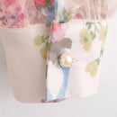 Flower Mesh Shirt Women's Pearl Buttons Tiered Transparent Blouse Short Top