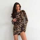 Leopard Mesh Slim See Through Maxi Dress Summer Women Outfits Beach Vacation Club
