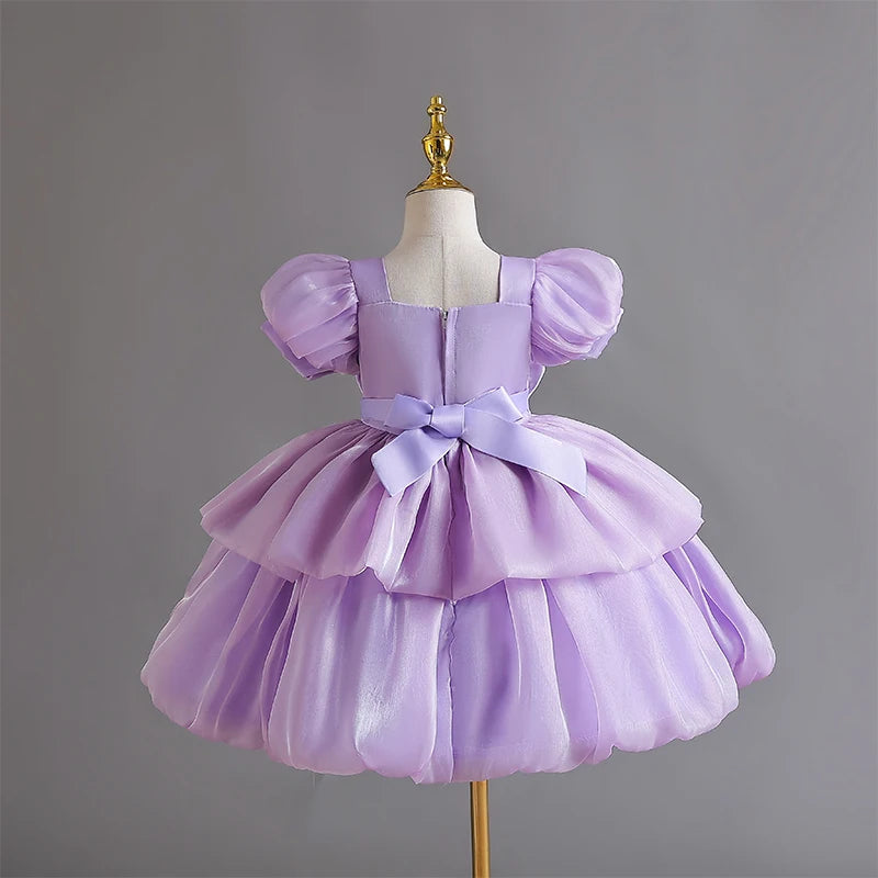 Summer Clothes Child Girl Pearl Bow Infant Dress Gown Kids White Layered Party Dresses robe princesses