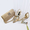 Satin Pumps Rhinestone For Bridal Luxury Matching High Heels and Bag Set