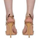 Golden Ankle Strap Stilettos Woman Pointed Toe High Heels Luxury Sandals Party Dress Shoes