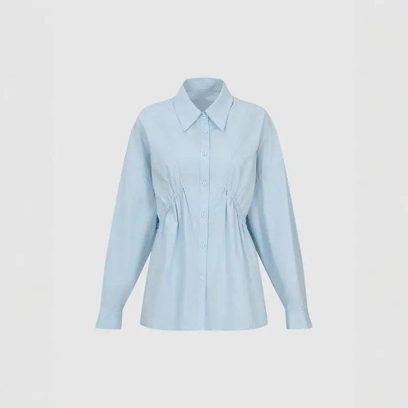 Spring And Autumn Women's Waist Cinching Slimming Loose Open Chest Long Sleeved Shirt