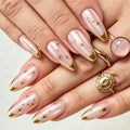 96pcs Almond Press On Nails Pink Fake Nails Gold Line Star Butterfly Design Nail Files