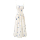 Obroi White dress with blue floral pattern on a white background