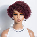 Mannequin head with a burgundy curly wig on a white background, Obroi