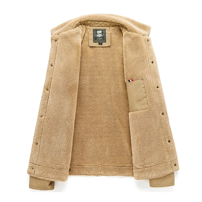 Winter Cotton Jacket Warm Thick Fleece Jacket Coat Men Fur Collar Military Casual Windproof Outwear Jacket Male