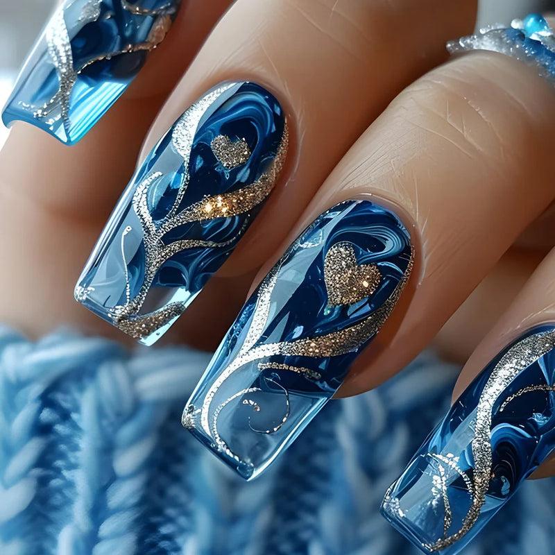 Summer Fresh False Nails Tips Long Almond Cute Press On Nails Ocean Series Wearable Fake Nail