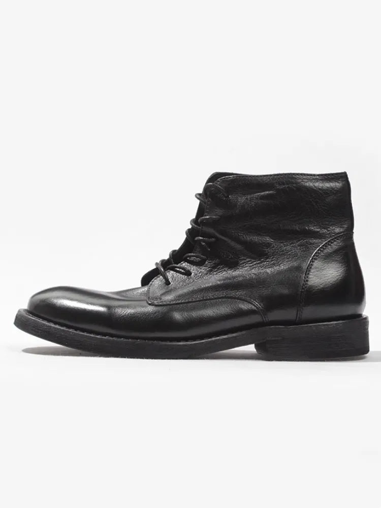 Mens Genuine Leather Motorcycle Boots Casual High Top Shoes Autumn Ankle Boots Men