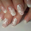 24pcs White Red Cherry Press on Nails Art with Charms Fake Nails Short Cute False Stick-on Nails