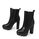 Women's Platform Ankle Boots Black Round Toe High Heels Ladies Winter Autumn Comfortable Booties