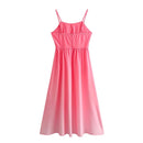 Gentle Style Gradient Sling Midi Dress Women O Neck Sleeveless Slim Sexy Elegant Dresses Summer