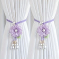2Pcs Elegant Pearl Flower Curtains Lacing Adjustable Tie Back Garden Bohemia Curtain Accessories