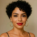 Short Pixie Cut Curly Side Part Lace Hair Wigs For Women Remy Hair Daily Bob Wigs