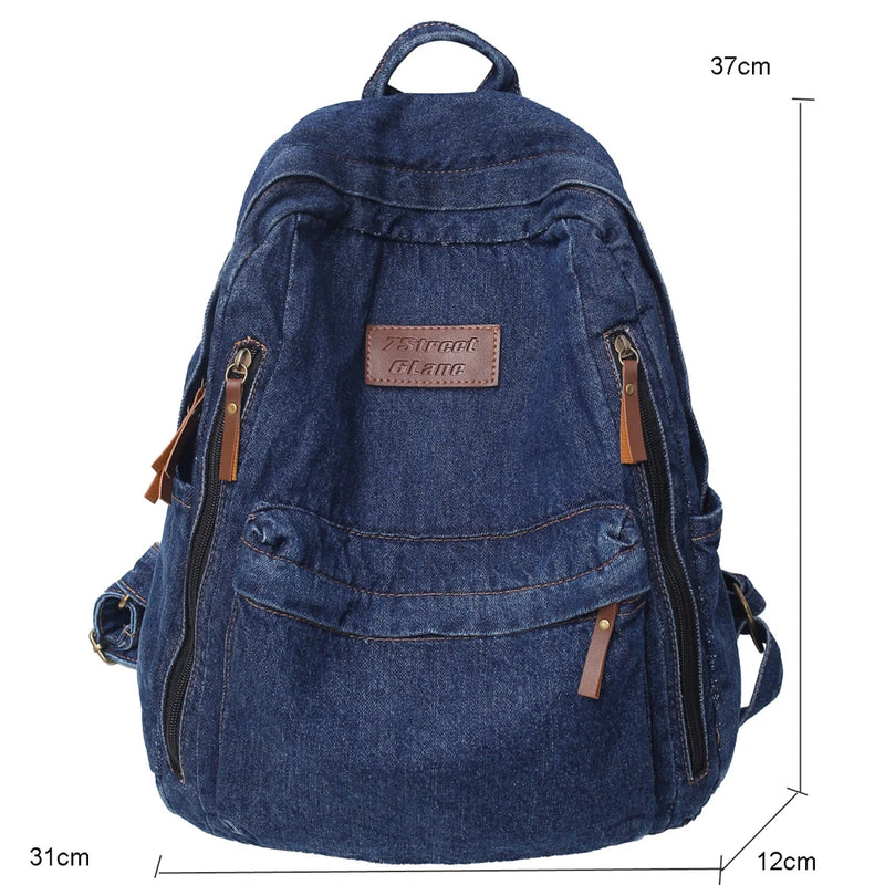 Women Backpack Large Capacity Jeans Rucksack Student