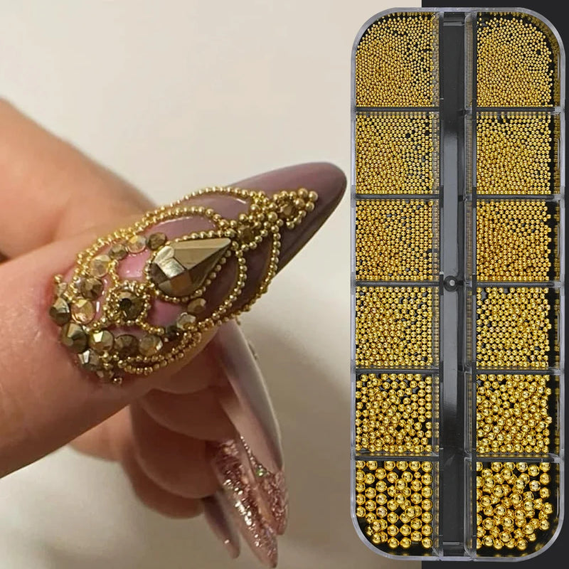 Gold Caviar Beads Nail Charms Mini Round Beads Nail Decoration DIY Nail