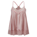 A light pink satin and lace camisole nightgown with thin adjustable shoulder straps and a small decorative bead at the center front, shown against a plain white background, Obroi