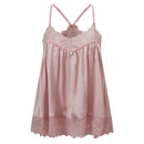 A light pink satin and lace camisole nightgown with thin adjustable shoulder straps and a small decorative bead at the center front, shown against a plain white background, Obroi