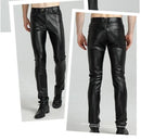 Spring Autumn Men Leather Men Black Hip Hop Motorcycle Thin Fleece Trousers Casual