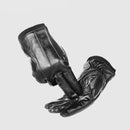 Pair of black leather gloves on a light gray background, Obroi