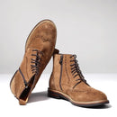 Handmade British Men Genuine Leather Brogues Boots Side Zippers High-Top Suede Leather Shoes