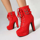 Elegant Female Ankle Boots Round Toe Heels