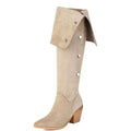 Beige knee-high boot with button details on a white background, Obroi