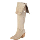 Beige knee-high boot with button details on a white background, Obroi