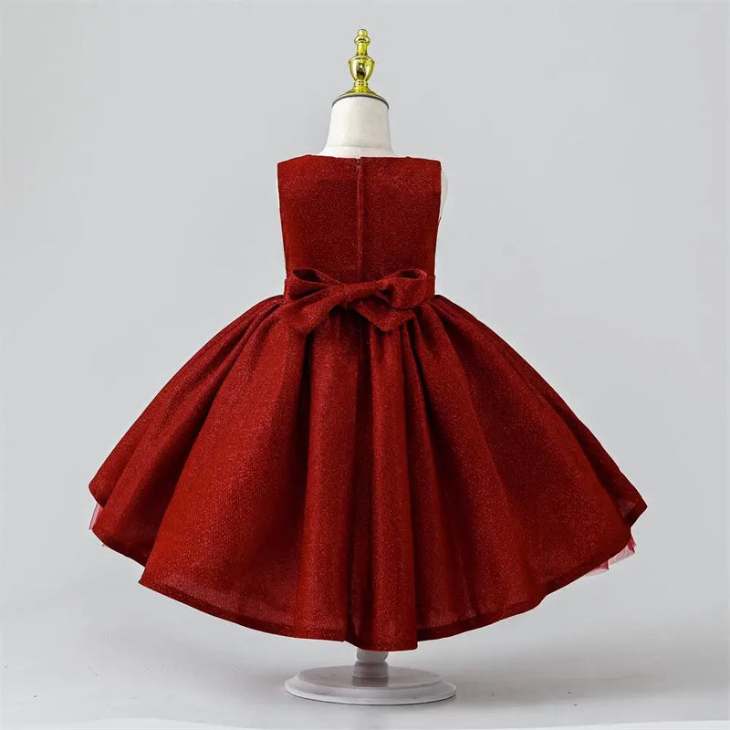 Vintage Girls New Bow Elegant Dress Trailing Girl Birthday Party Fluffy Layered Costume Kids Christmas Summer Gown