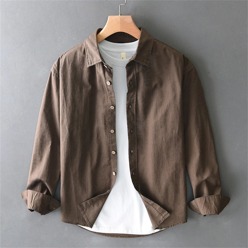 Spring man's shirts cotton and linen Loose fit casual shirts for man solid tops oversize linen shirt men