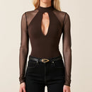 T-Shirts Autumn Casual Simple Hollow Out Stand Collar Streetwear T-Shirts For Women