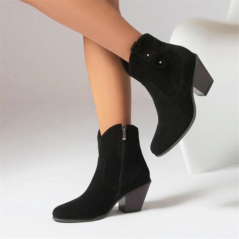 Flock Ankle Boots For Women Vintage Party Dance Shoes Ladies Autumn Winter Short Boots Spring Autumn Comfortable