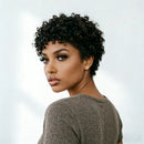 4inch 150% density daily party use wig human hair wig natural black color pixie cut short curly human hair wig