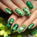 Medium nails for women girls for St. Patrick's Day Square almond shape press on false nail art