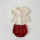 Baby Girl Summer Outfit Set Girls Summer Hollow Lace Top+baggy Pants Two-piece Set