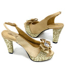 Shoes for Women Rhinestone Peep Toe Bow Gold Italian Shoes and Bag