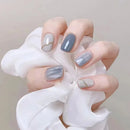 Handmade Nail Tips Gray Blue Stick-on Nails for Gluing Ready Short Press on Nails