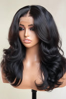 Short Body Wave Layered Lace Fornt Wig With Bangs 13x4 Glueless Pre Plucked  Middle Part Realistic for Women