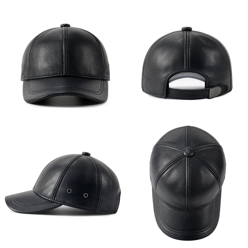 Men's Adjustable Baseball Cap Winter Driving Hat Genuine Leather