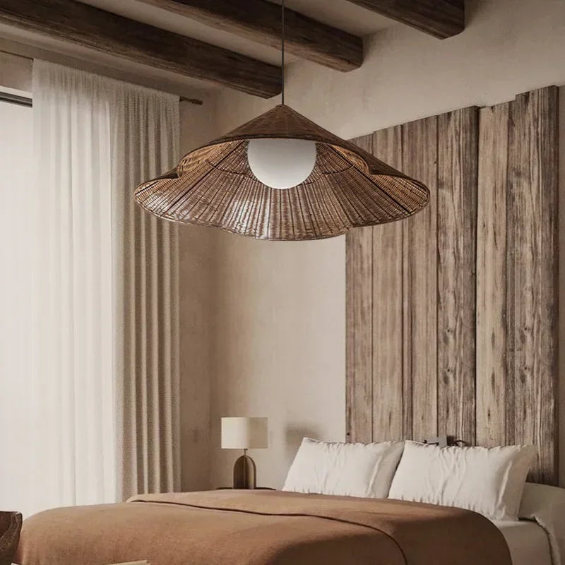 Simple Retro Rattan Pendant Light Nordic Designer Hanging Chandelier Table Bedroom Lighting Lamp