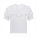 Elegant Lace Crochet Hollow T-shirt Women Thin Knitted Summer Casual All Match