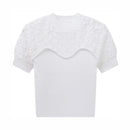 Elegant Lace Crochet Hollow T-shirt Women Thin Knitted Summer Casual All Match